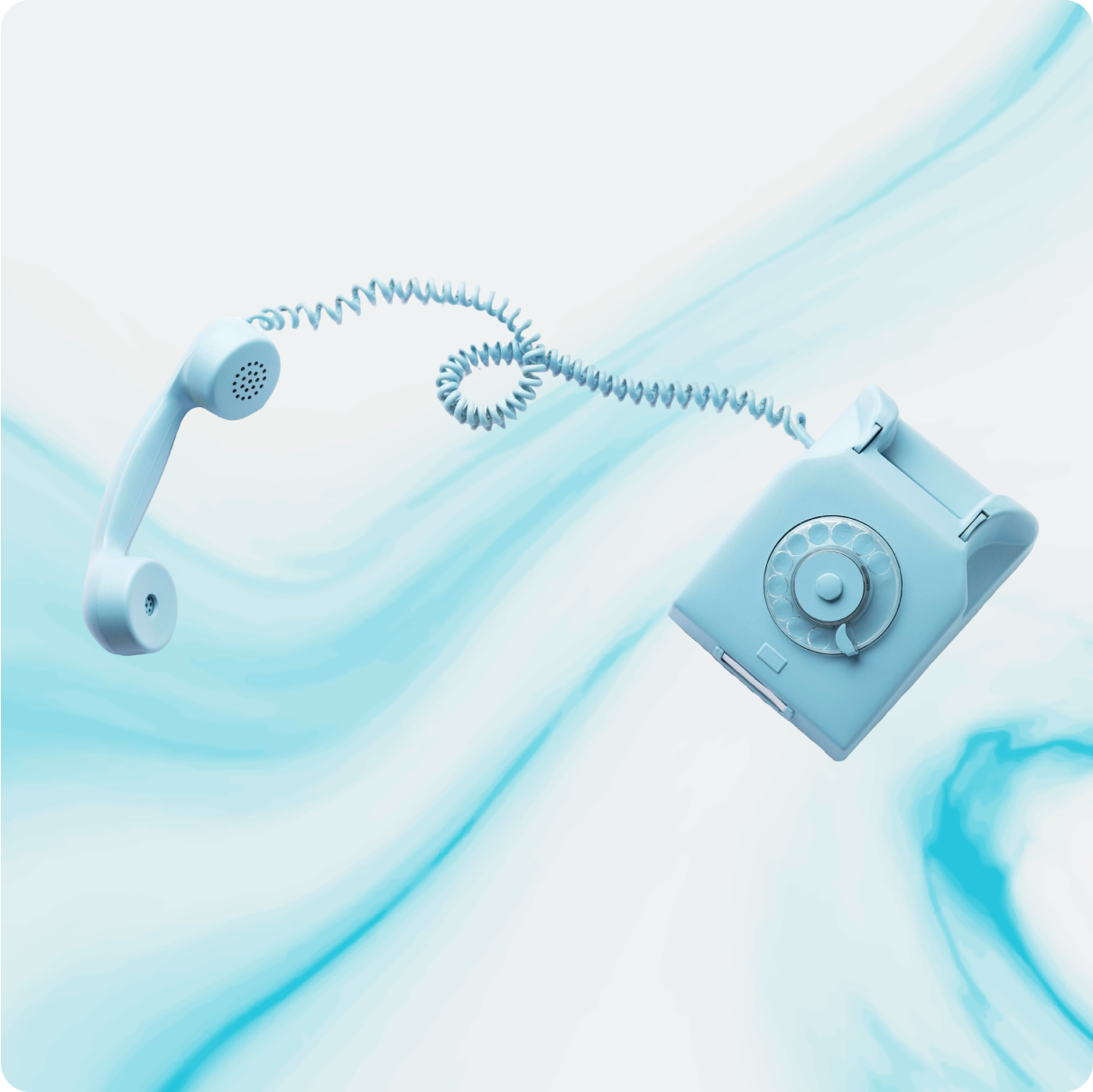 old fashioned telephone on a marbled blue and white pattern