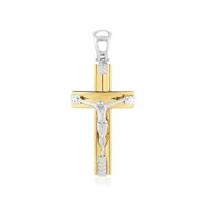 14k Two Tone Gold High Polish Diamond Cut Cross Pendant