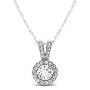 Round Pendant with Split Bail and Diamond Halo in 14k White Gold (3/4 cttw)