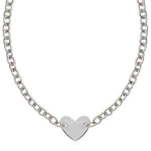 Sterling Silver Rhodium Plated Chain Bracelet with a Flat Heart Motif Station