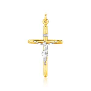 14k Two Tone Gold Cross Pendant