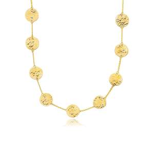 14k Yellow Gold Textured Disc Long Layering Necklace