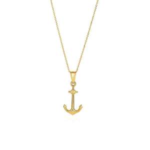 14k Yellow Gold Cable Chain with Anchor Pendant