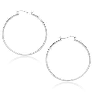 10k White Gold Polished Hoop Earrings (1.5x40mm)