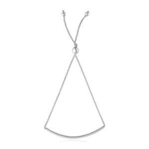 14k White Gold Smooth Curved Bar Lariat Design Bracelet (1.00 mm)
