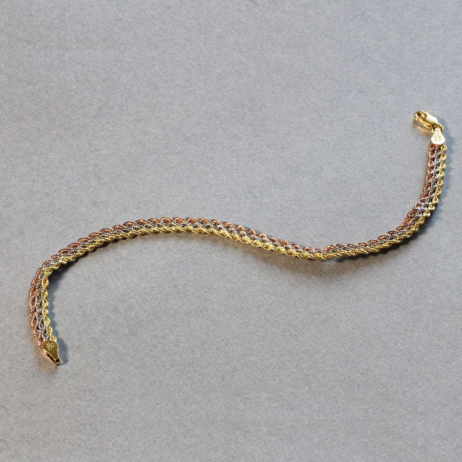 10k Tri-Toned Gold Multi-Strand Rope Chain Bracelet (6.35 mm) - Image 3