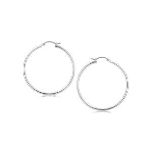 Sterling Silver Rhodium Plated Thin Large Polished Hoop Earrings (2x40mm)
