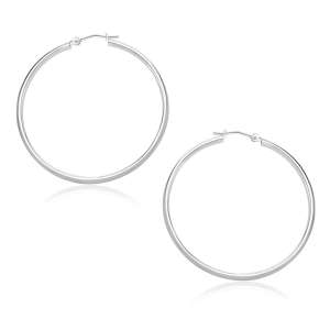 10k White Gold Polished Hoop Earrings (1.5x30mm)