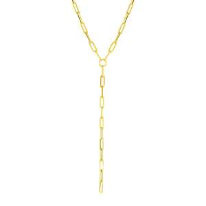 14k Yellow Gold Paperclip Chain Lariat Necklace