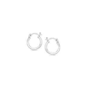 Sterling Silver Rhodium Plated Thin and Small Polished Hoop Earrings (2x10mm)