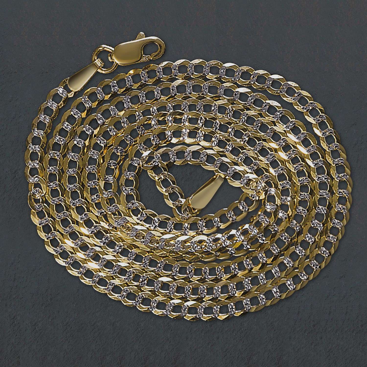 14k Two Tone Gold Pave Curb Chain (2.60 mm) - Image 6