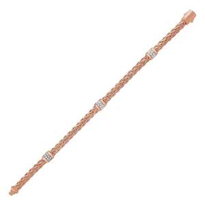 Polished Woven Rope Bracelet with Diamond Accents in 14k Rose Gold