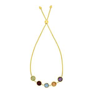 Adjustable Bracelet with Multicolored Round Gemstones in 14k Yellow Gold(1.00mm)