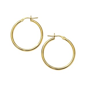 14k Yellow Gold Polished Hoop Earrings (2x25 mm)
