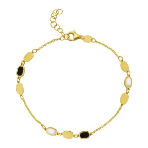 14K Yellow Gold Onyx And MOP Inlay Links Bracelet