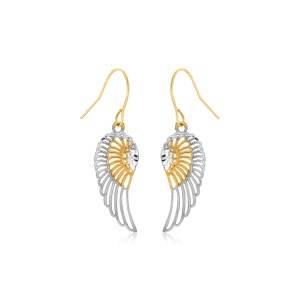 Two-Tone Wing Drop Earrings in 10K Gold
