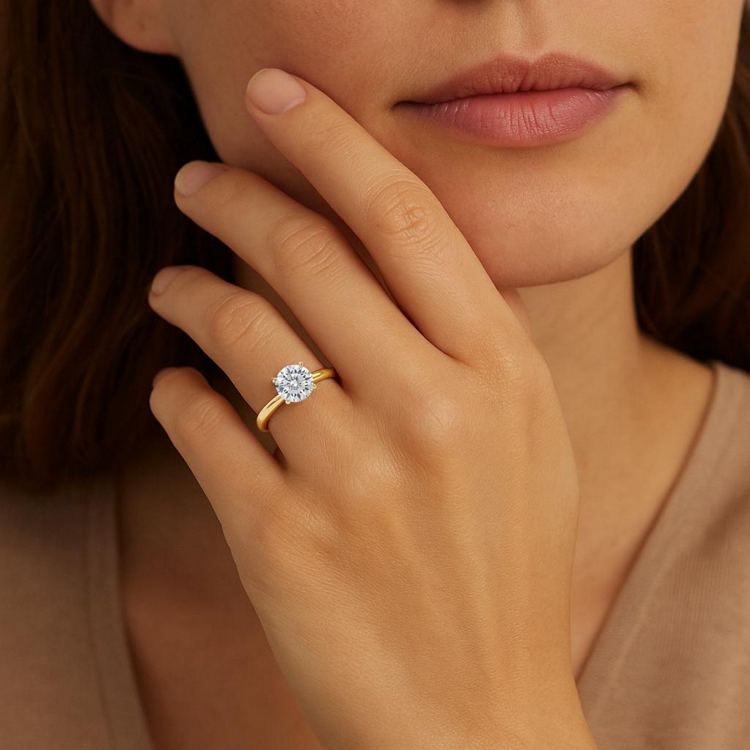 1 1/2 Carat Round Lab Grown IGI G/VS1 Diamond Solitaire Ring in 10K Yellow Gold - Image 5