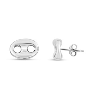 Sterling Silver Puffed Mariner Stud Earrings