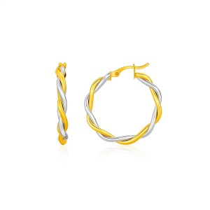 Two-Tone Twisted Wire Round Hoop Earrings in 10k Yellow and White Gold(3x15mm)