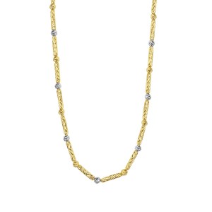 Two Tone Bar and Bead Necklace in 14K Gold