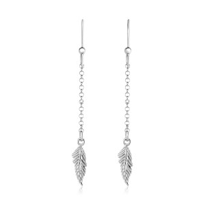 Sterling Silver Textured Leaf and Chain Dangle Earrings