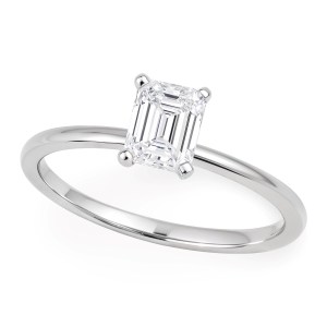 1 Carat Emerald Lab Grown IGI G/VS1 Diamond Solitaire Ring in 10K White Gold