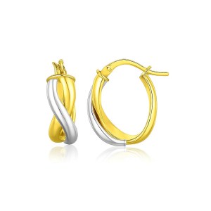 14k Two Tone Gold Oval Twisted Hoop Earrings