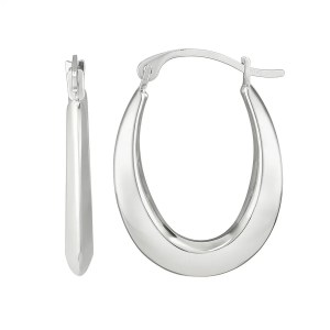 10K White Gold Graduated Oval Light Weight Hoop Earrings
