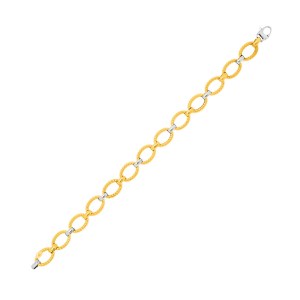 14k Two-Tone Gold Chain Bracelet with Textured Oval Links (6.35 mm)