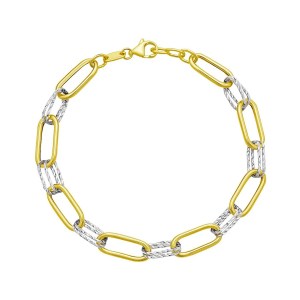 14K Two Tone Gold Diamante Paperclip Bracelet (6.20 mm)